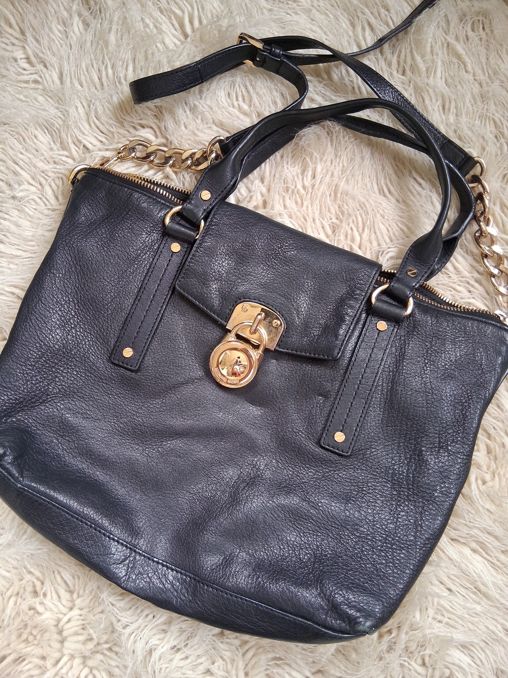 Michael KORS Black Leather Tote with Gold Hardware